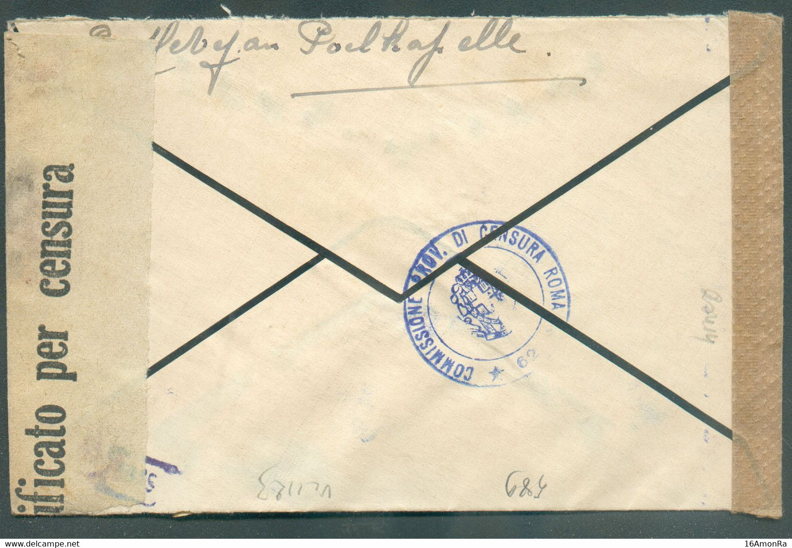 N°589 - 1Fr.75 SAINT-MARTIN Obl. Sc POELKAPELLE Sur Lettre (Missiewerken) Du 25-3-1942 Vers Rome + 2 Bandes De Censure A - Briefe U. Dokumente