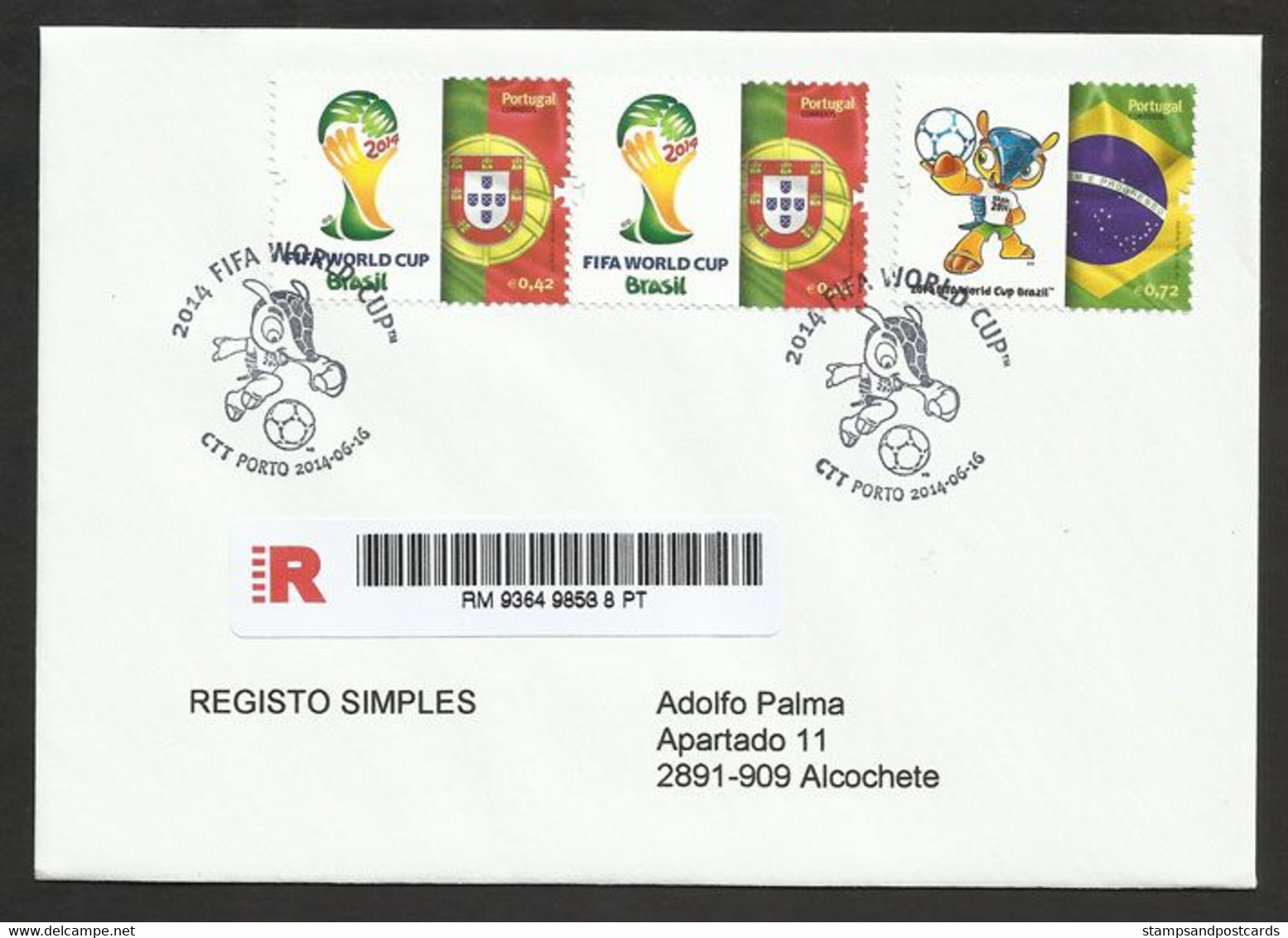 Portugal Mondial Football Brèsil Brasil Drapeau 2014 FDC Porto Recommandée Soccer FIFA World Cup Brazil Flag R FDC - 2014 – Brazilië