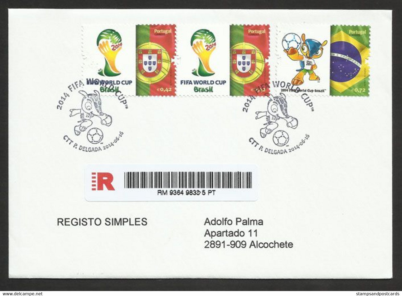 Portugal Mondial Football Brèsil Brasil Drapeau 2014 FDC Azores Recommandée Soccer FIFA World Cup Brazil R FDC Açores - 2014 – Brazilië