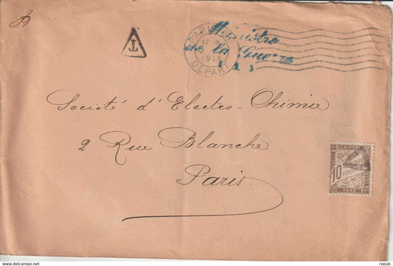 Lettre 1915 Taxe Simple Ministère De La Guerre - 1859-1959 Lettres & Documents