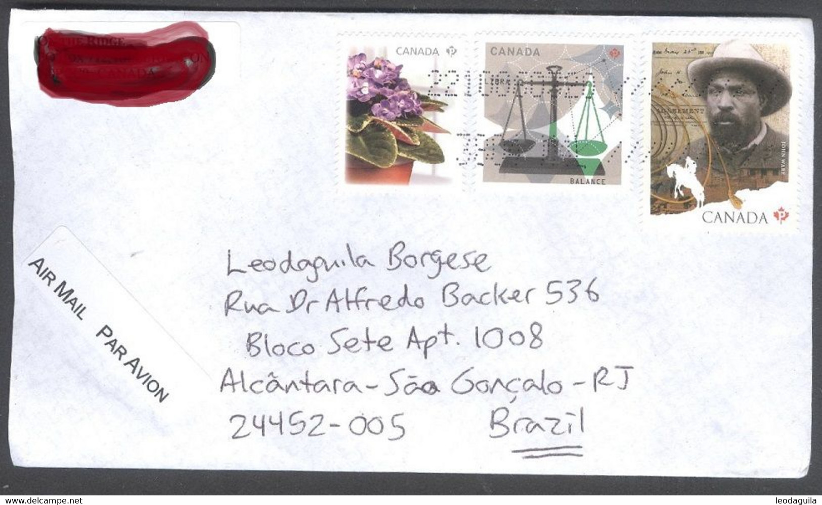 CANADA - 2022 Regular Letter -  Canada To Brazil -  3 Stamps - HerdenkingsOmslagen