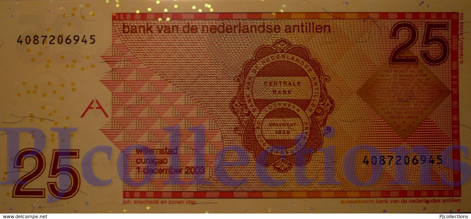 NETHERLAND ANTILLES 25 GULDEN 2003 PICK 29c UNC - Nederlandse Antillen (...-1986)