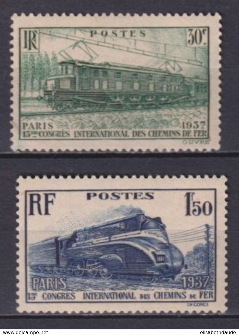 1937 - YVERT N°339/340 ** MNH - COTE = 20 EUR. - TRAINS - Nuevos