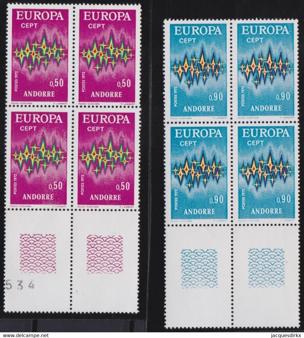 Andorre   .   Y&T   .     217/218   Blocs De 4     .    **   .    Neuf SANS Charniere    .     MNH - Unused Stamps