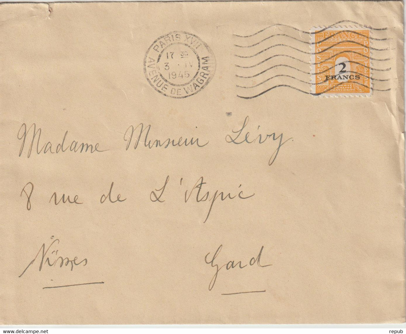 France 1945 Lettre De Paris Pour Nimes Avec 709 Seul Sur Lettre - 1921-1960: Modern Tijdperk