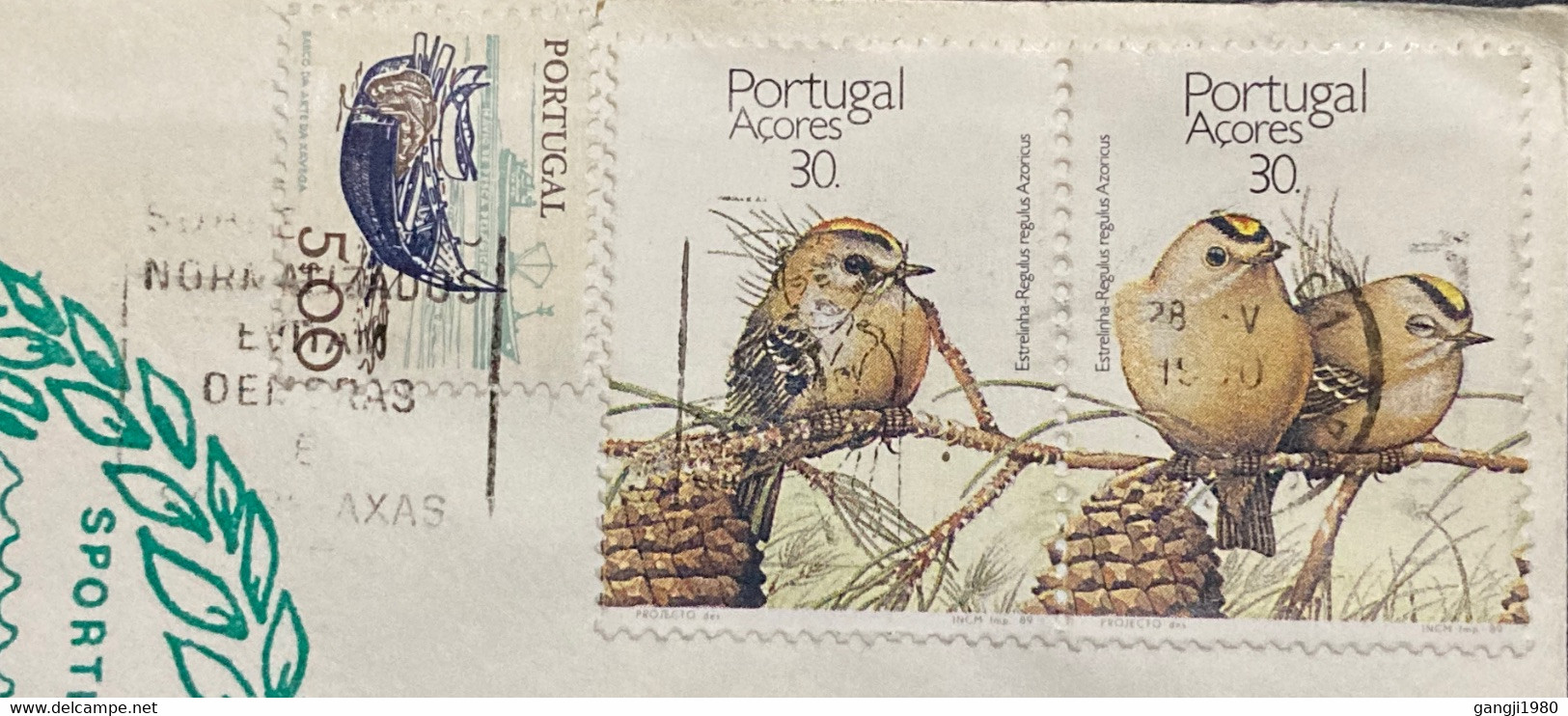 PORTUGAL - AZORES COMBO 1990. SPECIAL LION ILLUSTRATED COVER, USED TO USA , BIRD SE TENANT STAMP,SPORT PHILATELY CLUB WI - Brieven En Documenten