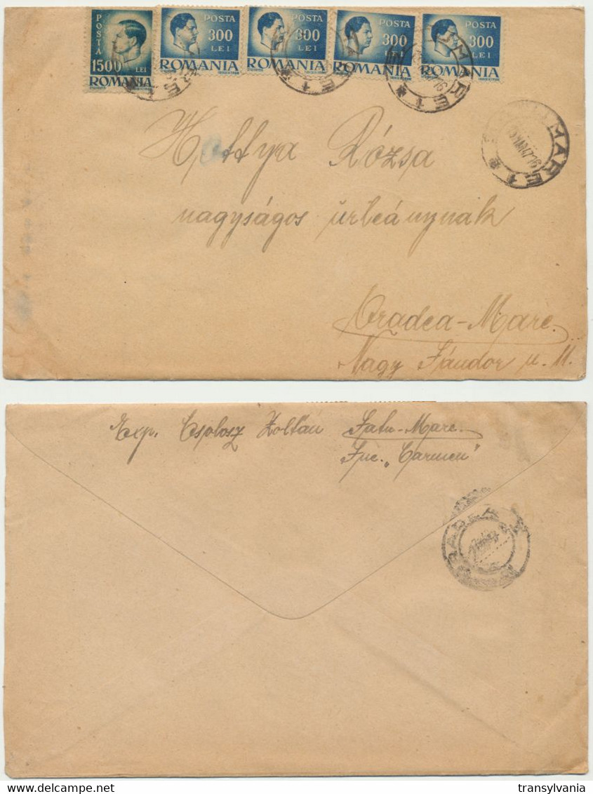 Romania Inflation Cover Mailed In The Northern Transylvania In March 1947 2700 Lei Rate 5 Stamps Satu Mare To Oradea - Transylvanie