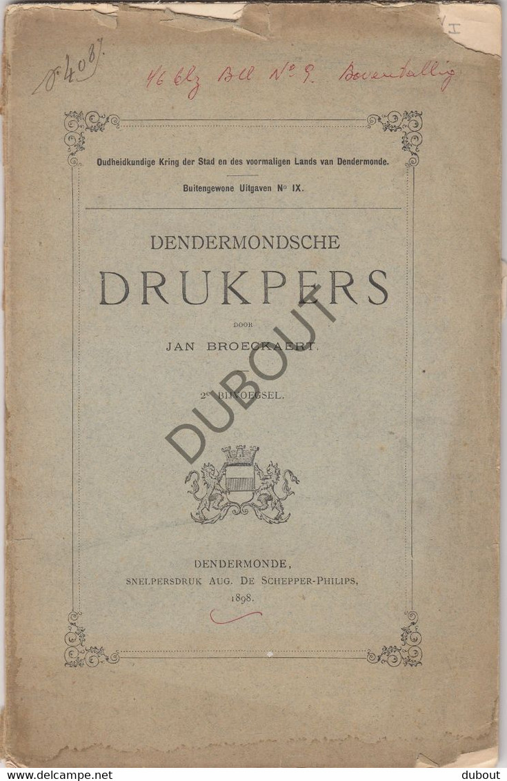 Dendermonde - Drukpers - J. Broeckaert - 1898 - 2 De Bijvoegsel - Du Caju  (V1904) - Vecchi