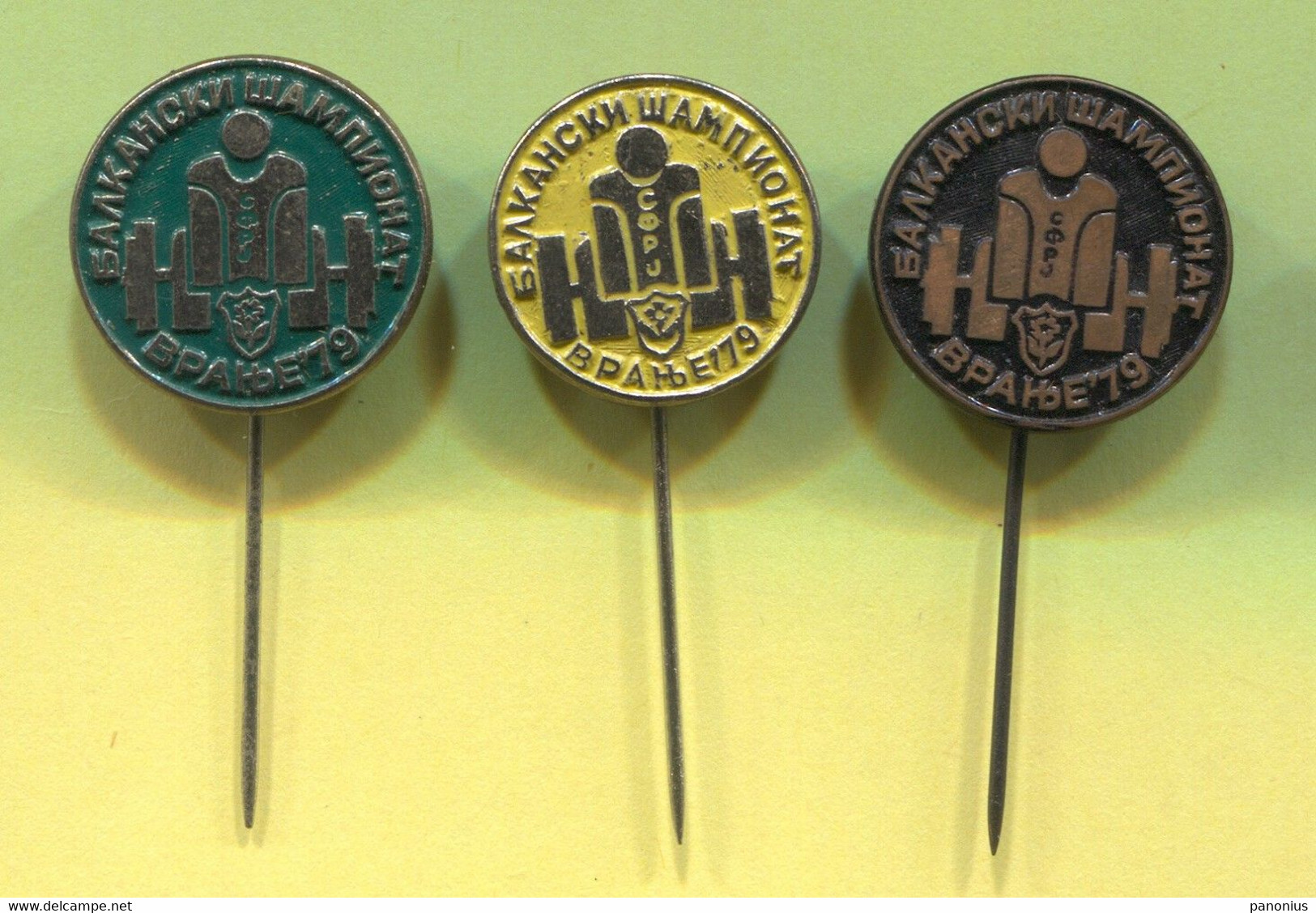 Weightlifting Gewichtheben - Balkan Championship 1979. Vranje Yugoslavia, Vintage Pin Badge Abzeichen, 3 Pcs - Pesistica