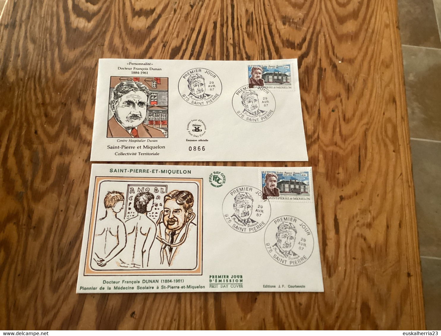 2 Enveloppes 1er Jour Saint-pierre Et Miquelon Dr François Dunan 1987 - Oblitérés