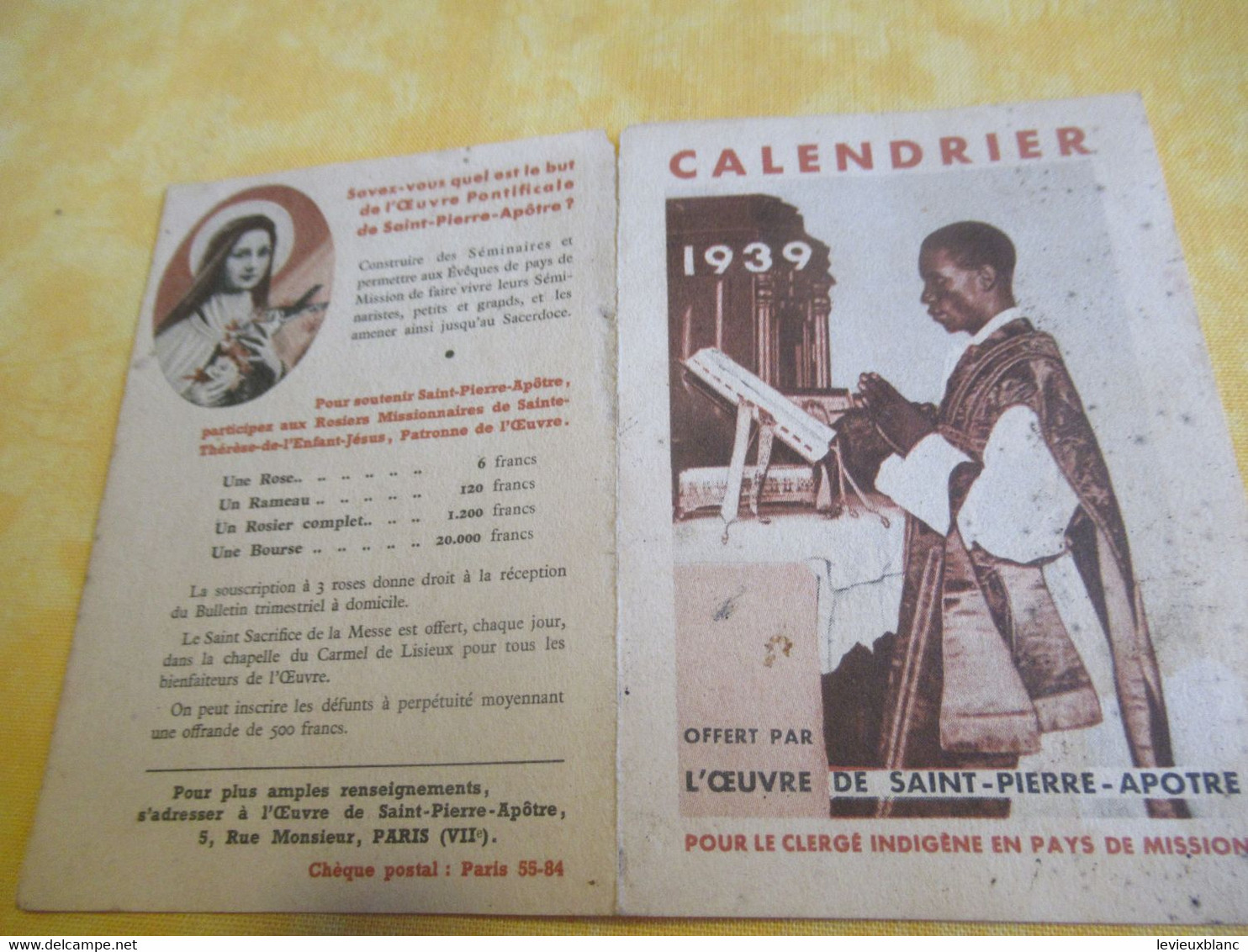 Petit Calendrier De Poche/ L'Œuvre De Saint Pierre Apôtre/ Pour Le Clergé Indigène En Pays De Missions/1939       CAL502 - Kleinformat : 1921-40