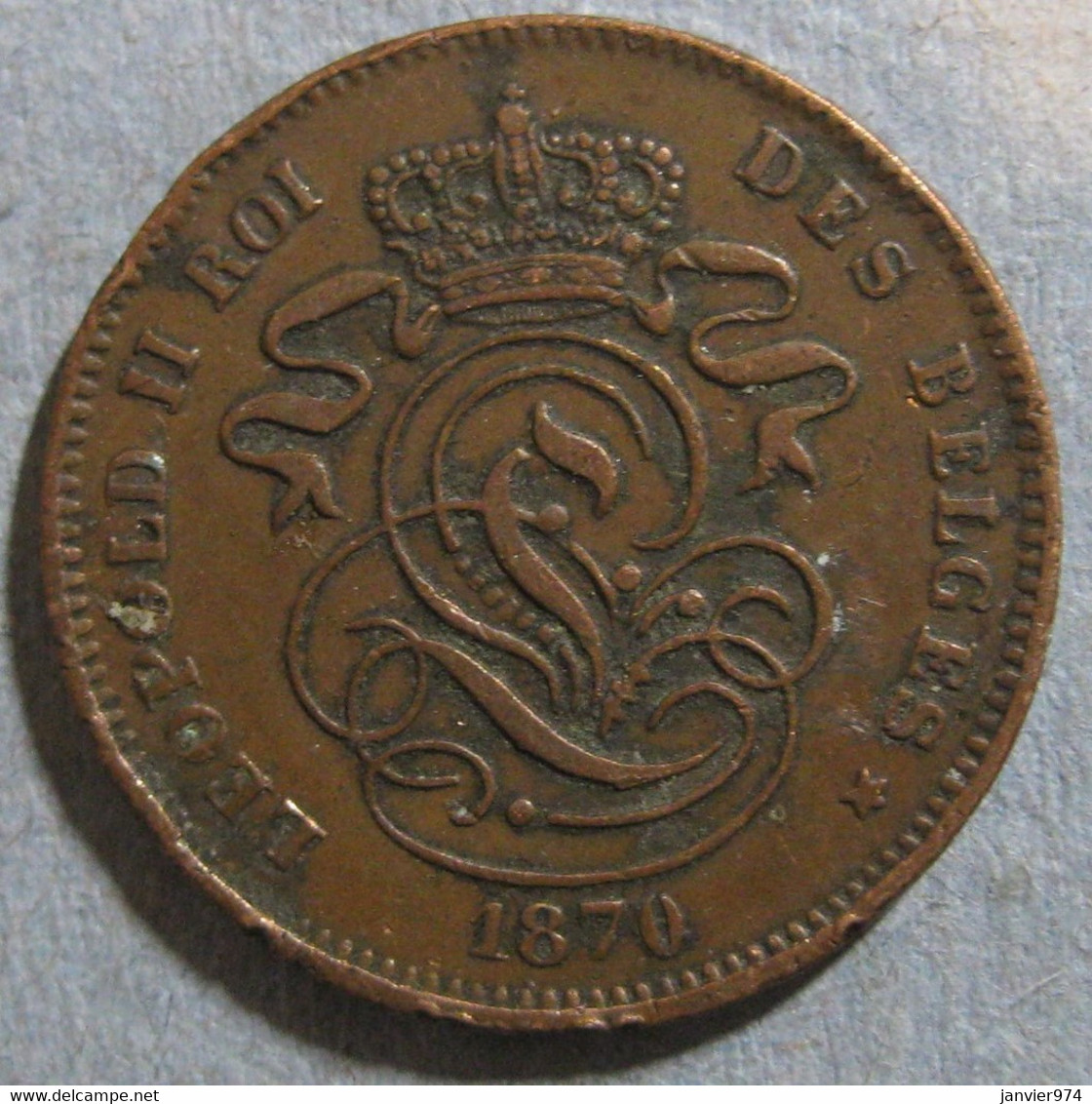 Belgique 2 Cents 1870 Leopold II ,  Légende Française , En Cuivre, KM# 35.1 - 2 Cent