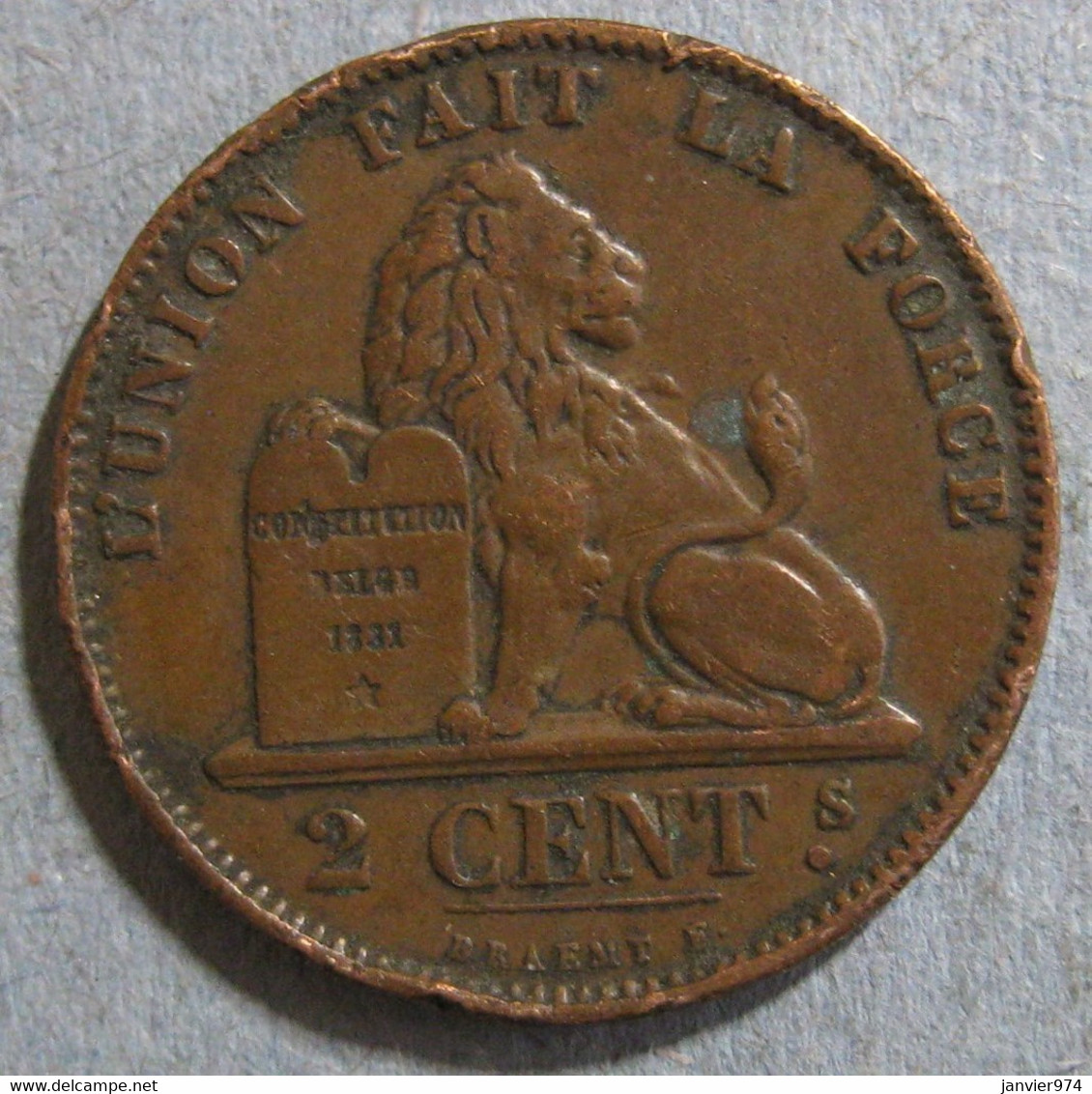 Belgique 2 Cents 1870 Leopold II ,  Légende Française , En Cuivre, KM# 35.1 - 2 Cents