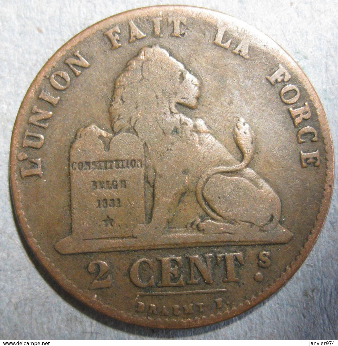 Belgique 2 Centimes 1856/5 (6 Over 5)  Léopold I , En Cuivre, KM# 4 - 2 Cents