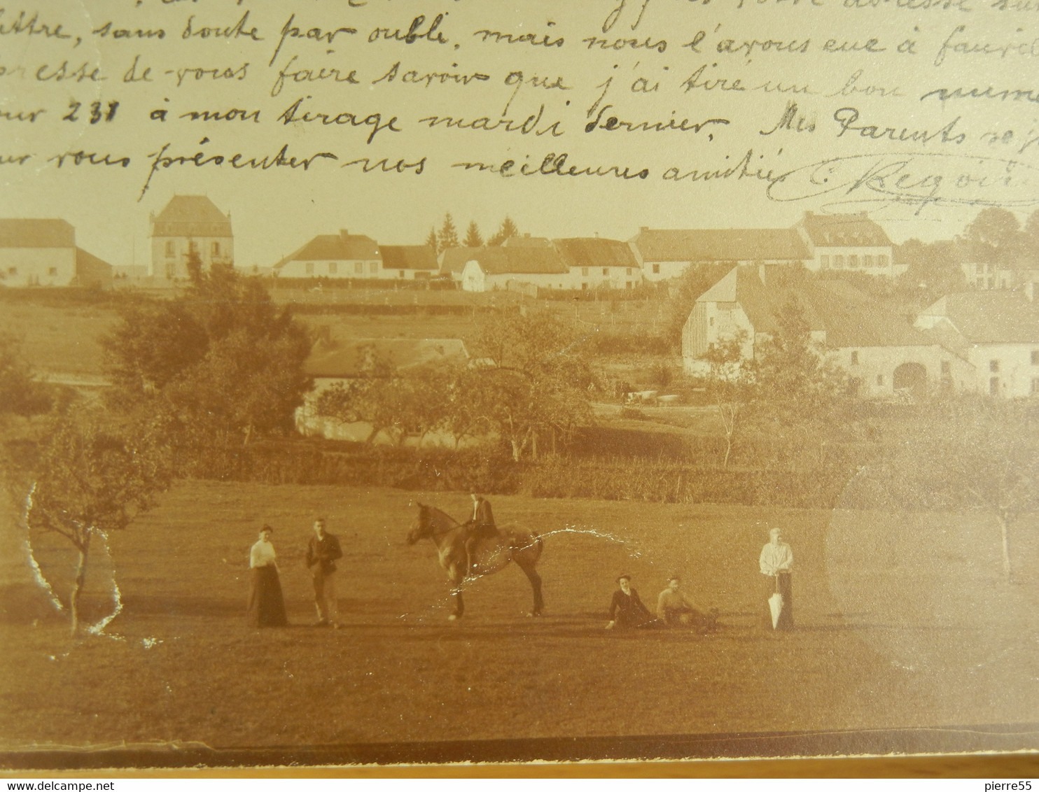 FAUVILLERS - PHOTO PERSO SEPIA- PANORAMA, ANIMEE PERSONNES CHEVAL -OBLITERATION FAUVILLERS 1904 -BE - Fauvillers