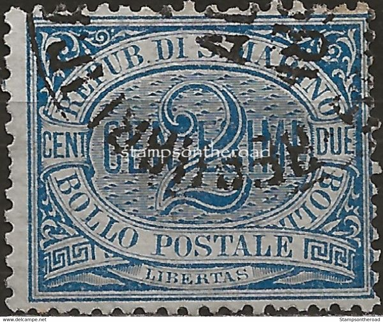SM12U - San Marino 1892/94, Sassone Nr. 12, 2 Cent. Azzurro - Oblitérés