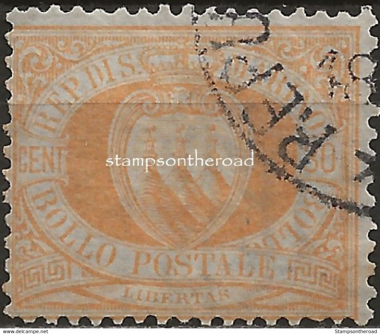 SM16aU - San Marino 1892/94, Sassone Nr. 16a, 30 Cent. Giallo Ocra - Buona Centratura - Oblitérés