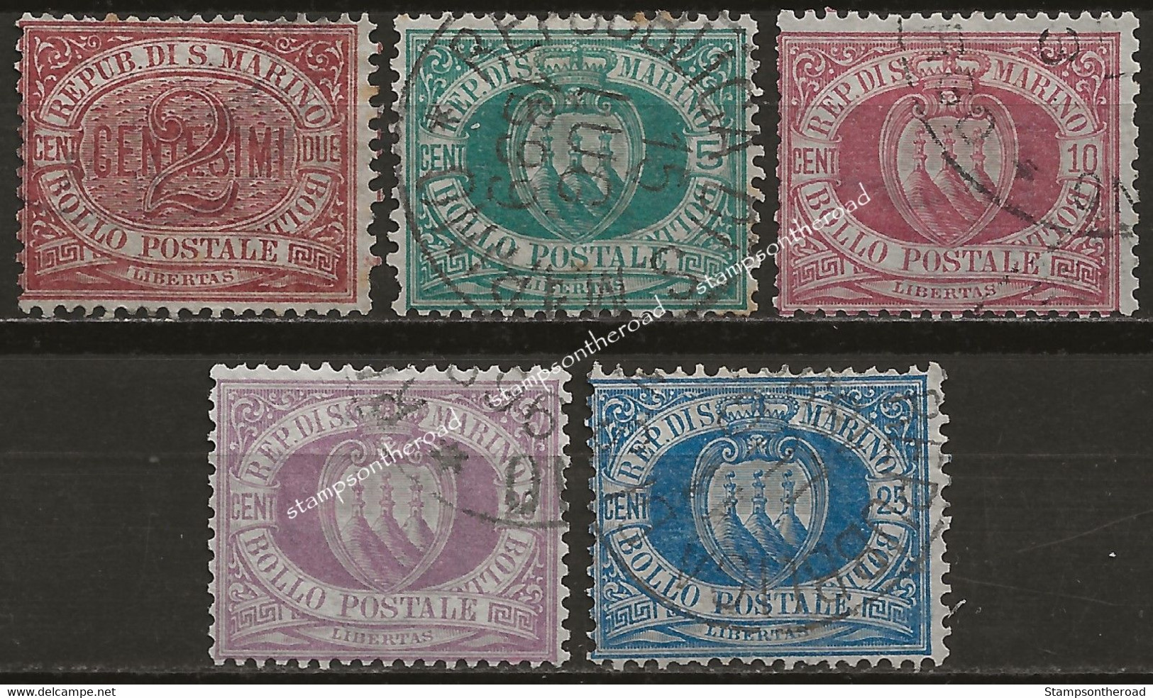 SM26-30U - San Marino 1894/99, Sassone Nr. 26-30, Serie Completa Di 5 Francobolli Usati - Gebruikt