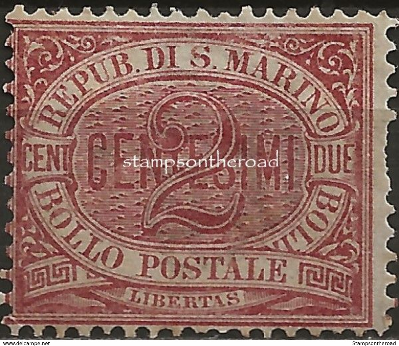 SM26L - San Marino 1894/99, Sassone Nr. 26, 2 Cent. Carminio - Difettato - Unused Stamps