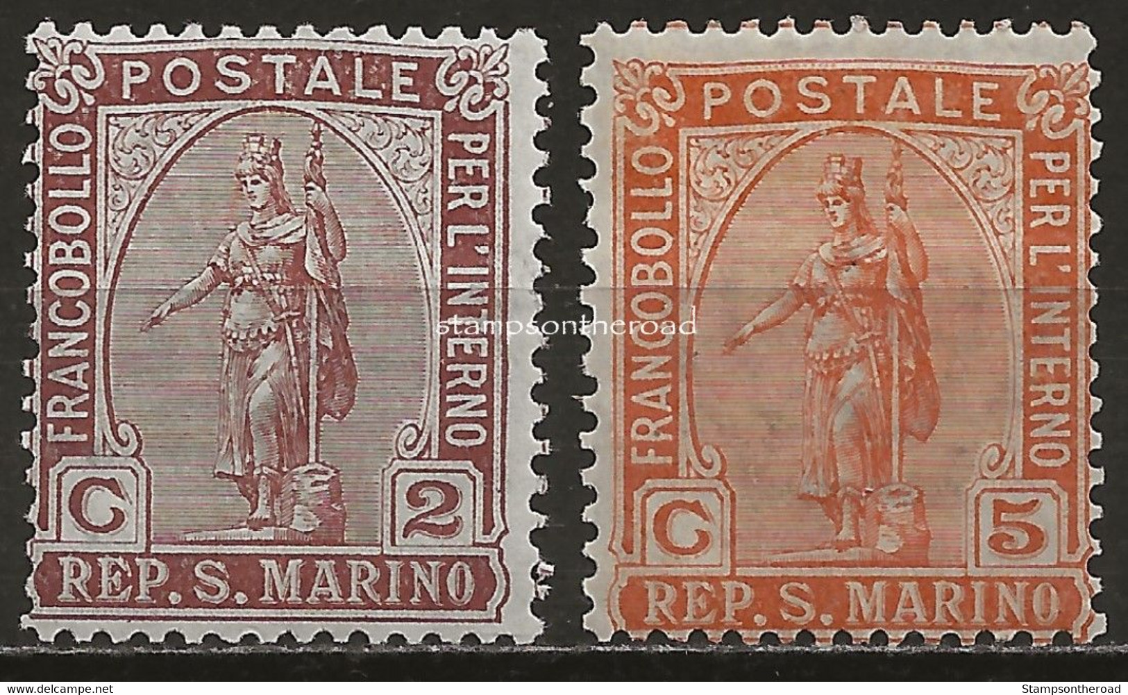 SM32-33L - San Marino 1899, Sassone Nr. 32-33, Serie Completa Di 2 Francobolli Nuovi Con Traccia Di Linguella - Neufs