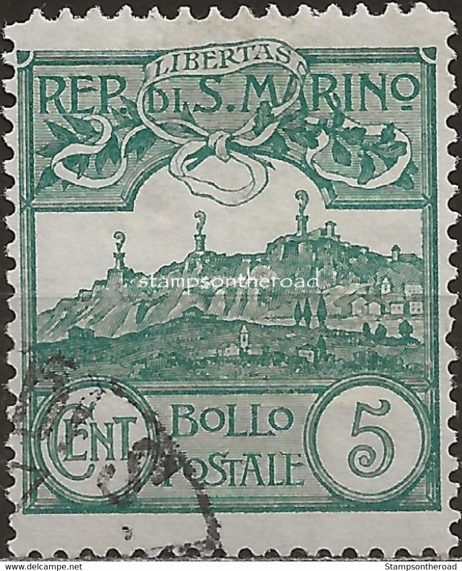 SM35U - San Marino 1903, Sassone Nr. 35, 5 Cent. Verde, Francobollo Usato - Oblitérés