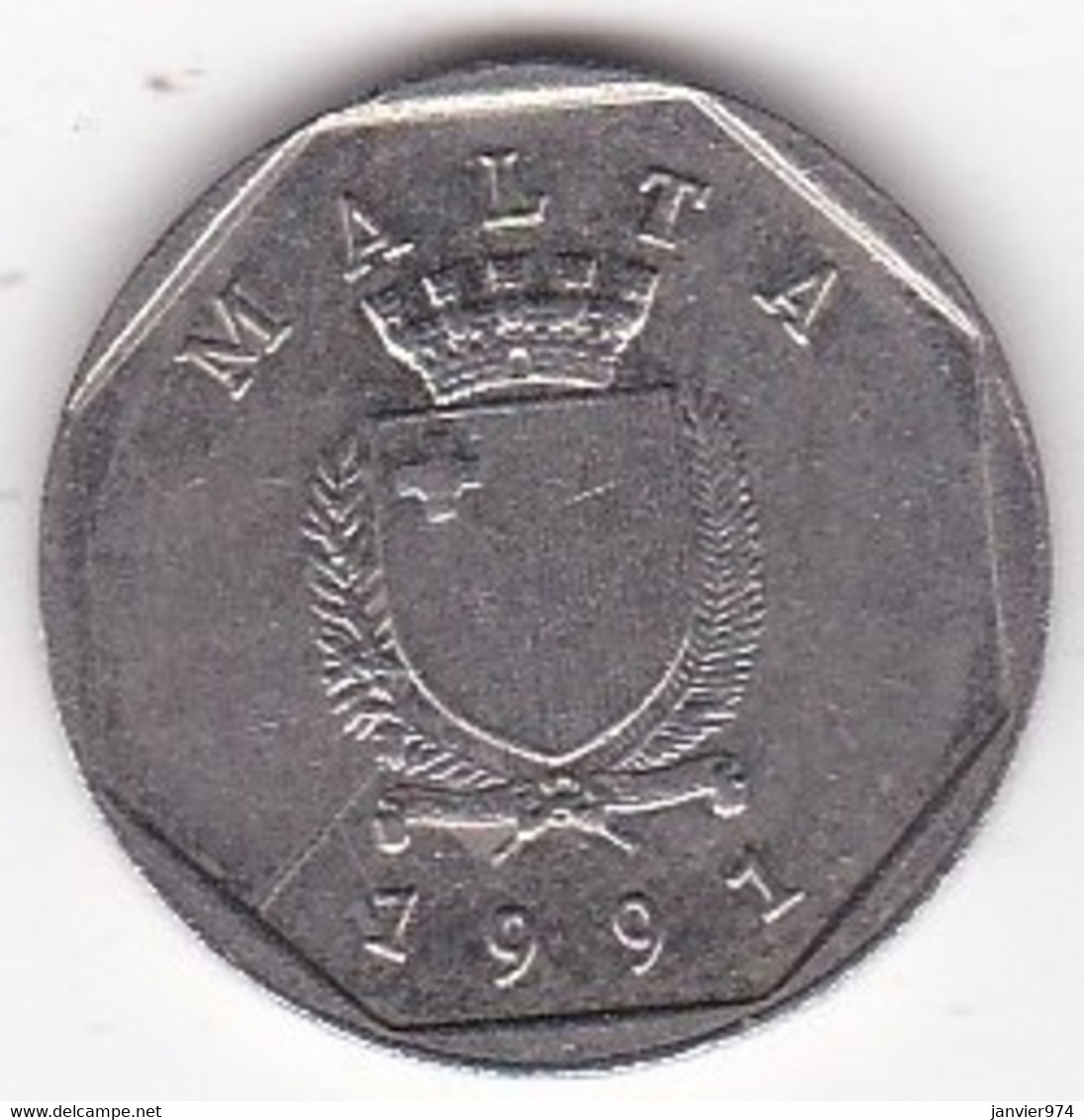 Malte 5 Cents 1991 , Cupronickel, KM# 95 - Malte