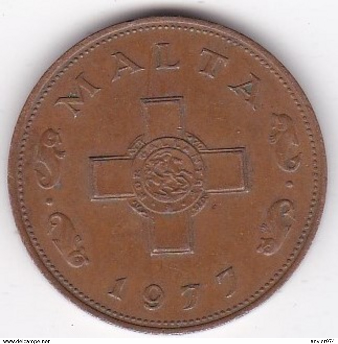 Malte 1 Cent 1977 , En Bronze , KM# 8 - Malte