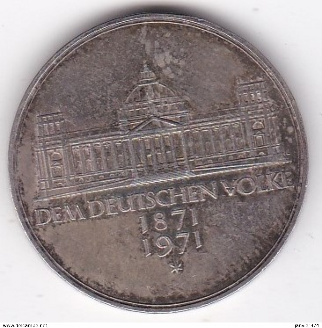 Allemagne 5 Mark 1971 G (KARLSRUHE), 100 Ans Du Deuxième Reich, En Argent, KM# 128 - 5 Marcos