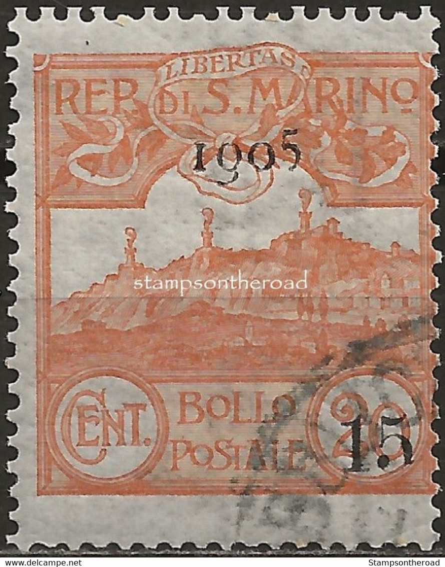 SM46U2 - San Marino 1905, Sassone Nr. 46, 15 Su 20 Cent. Arancio, Usato Per Posta - Used Stamps