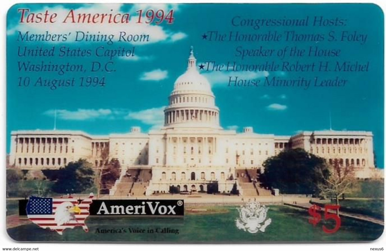 USA - AmeriVox - Taste America 1994, Capitol Washington, 07.08.1994, Remote Mem. 5$, 3.000ex, Mint - Amerivox