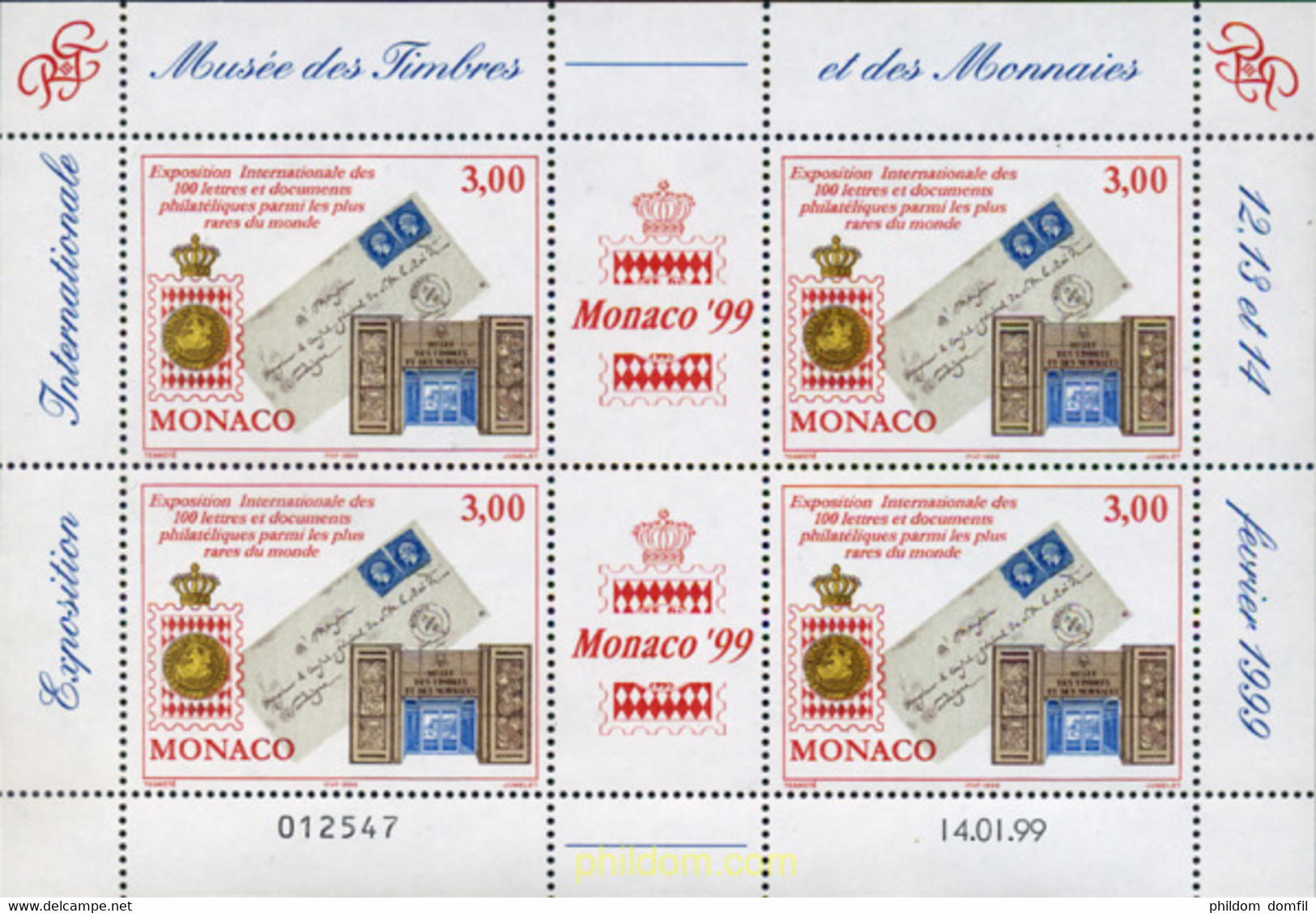 578688 MNH MONACO 1999 MONACO 99. EXPOSICION FILATELICA INTERNACIONAL - Otros & Sin Clasificación