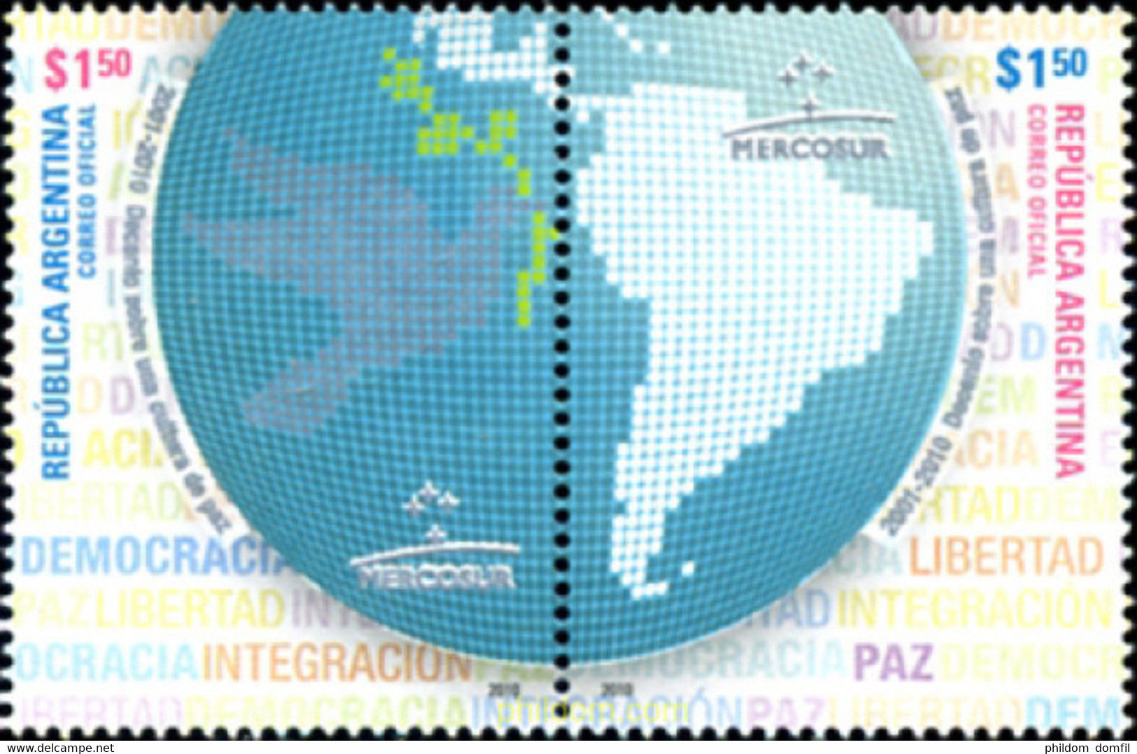 258773 MNH ARGENTINA 2010 MERCOSUR 2001 - 2010 DECENIO DE LA CULTURA DE LA PAZ - Gebraucht