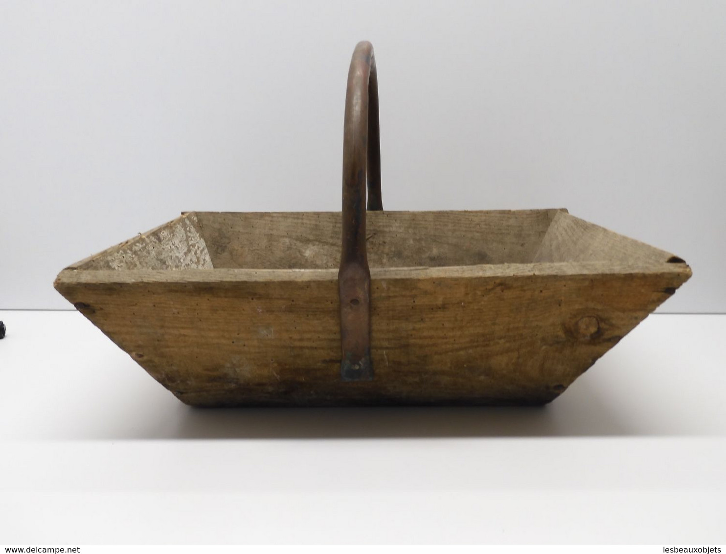 *TRES ANCIEN PANIER DE VENDANGE CEUILLETTE AU JARDIN BOIS POIGNEE CUIVRE  E - Art Populaire