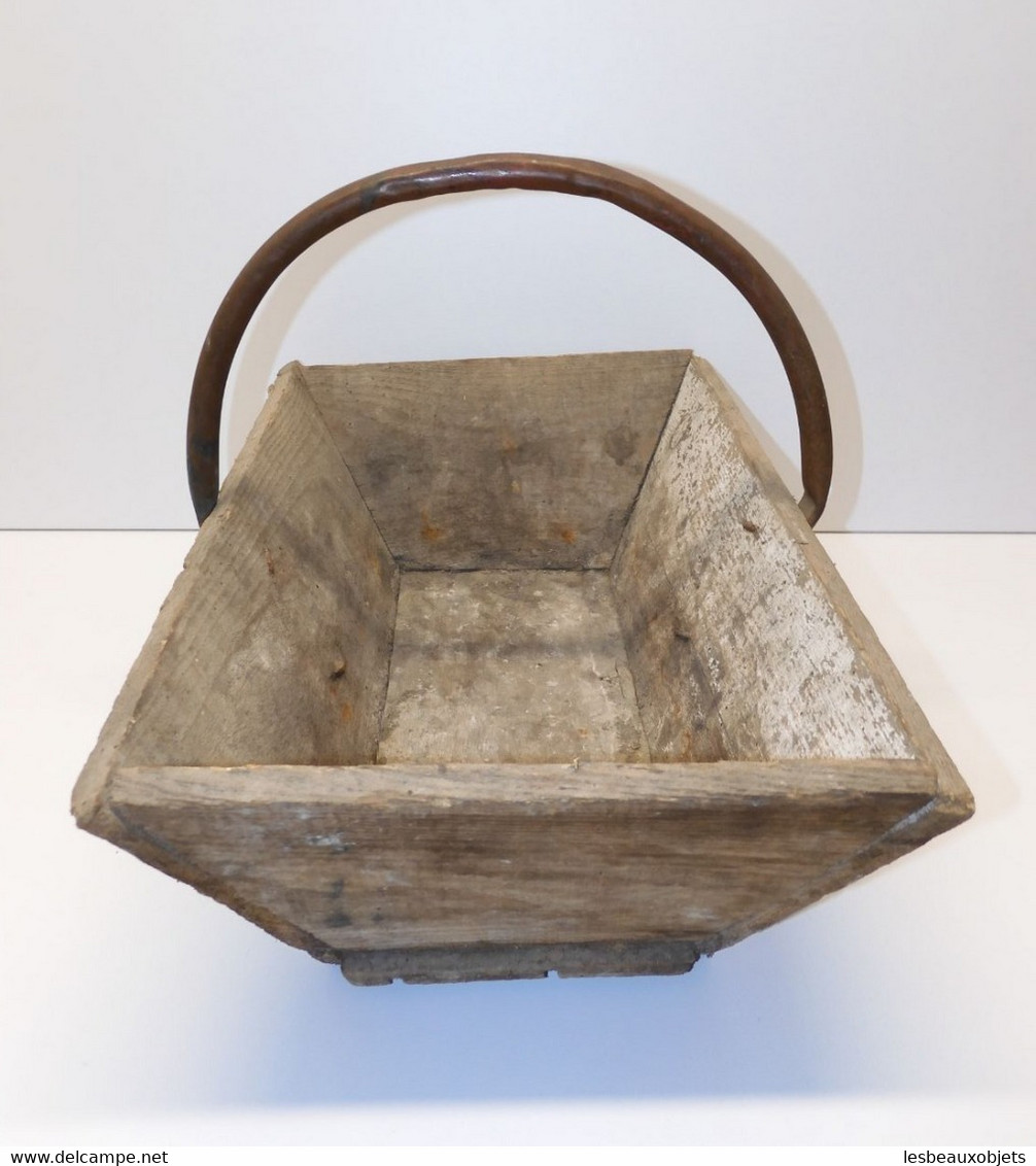 *TRES ANCIEN PANIER DE VENDANGE CEUILLETTE AU JARDIN BOIS POIGNEE CUIVRE  E - Art Populaire