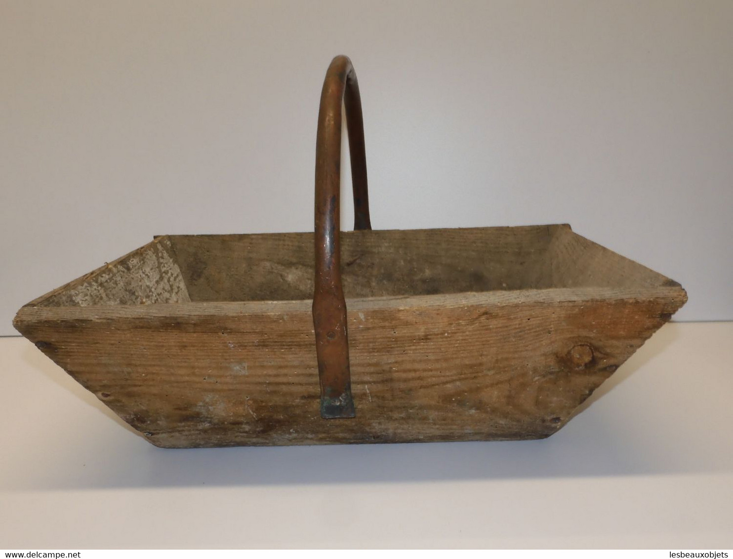 *TRES ANCIEN PANIER DE VENDANGE CEUILLETTE AU JARDIN BOIS POIGNEE CUIVRE  E