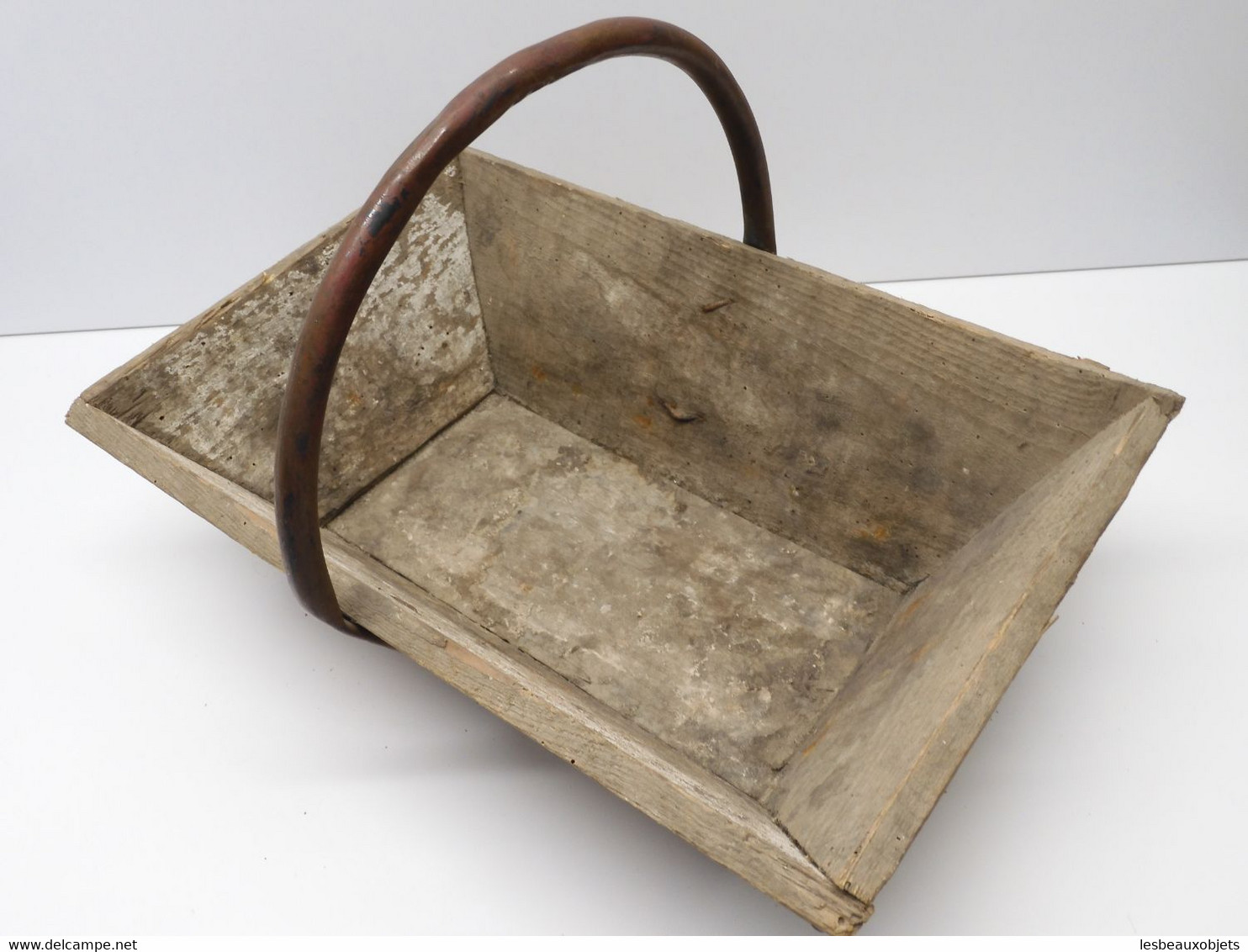 *TRES ANCIEN PANIER DE VENDANGE CEUILLETTE AU JARDIN BOIS POIGNEE CUIVRE  E