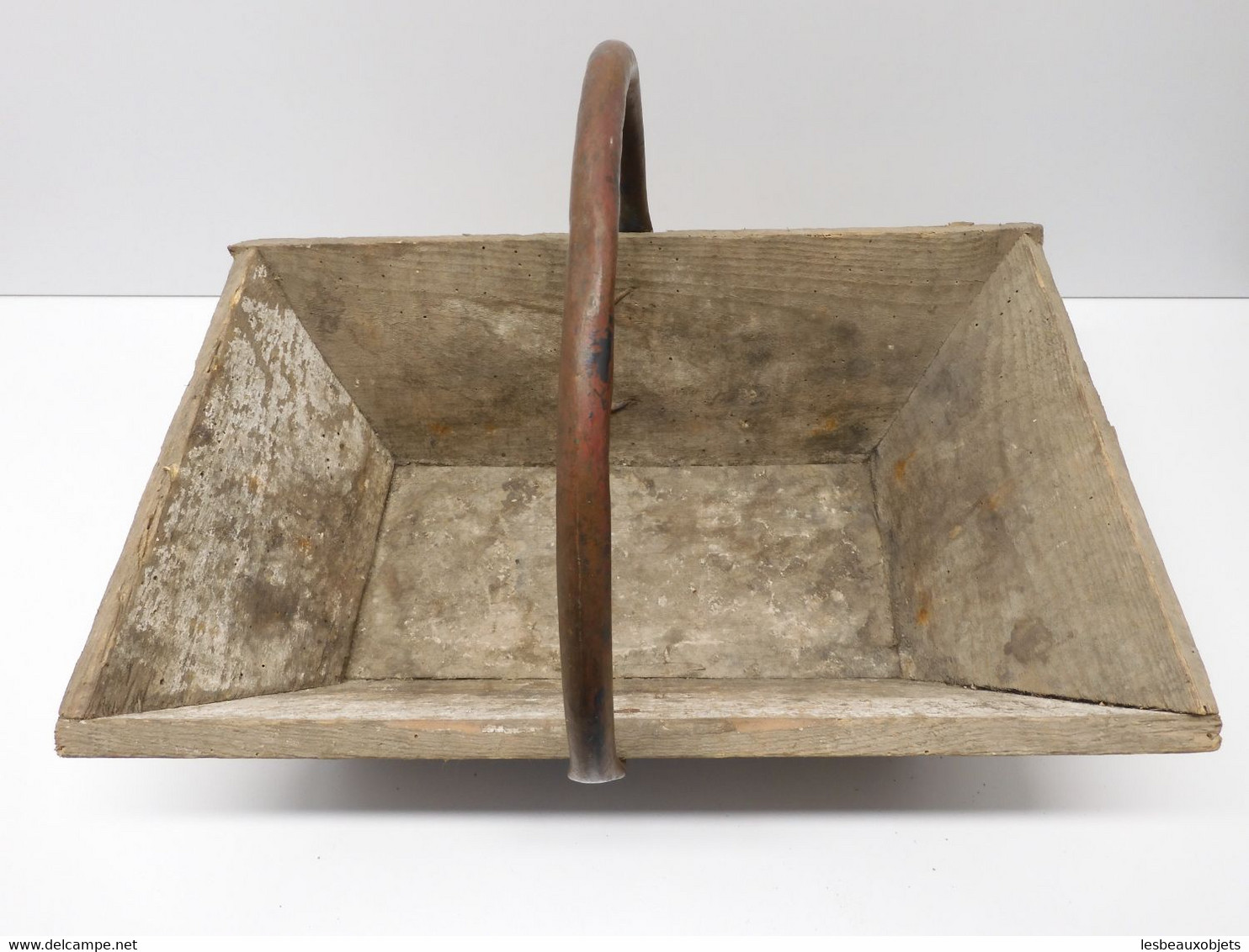 *TRES ANCIEN PANIER DE VENDANGE CEUILLETTE AU JARDIN BOIS POIGNEE CUIVRE  E