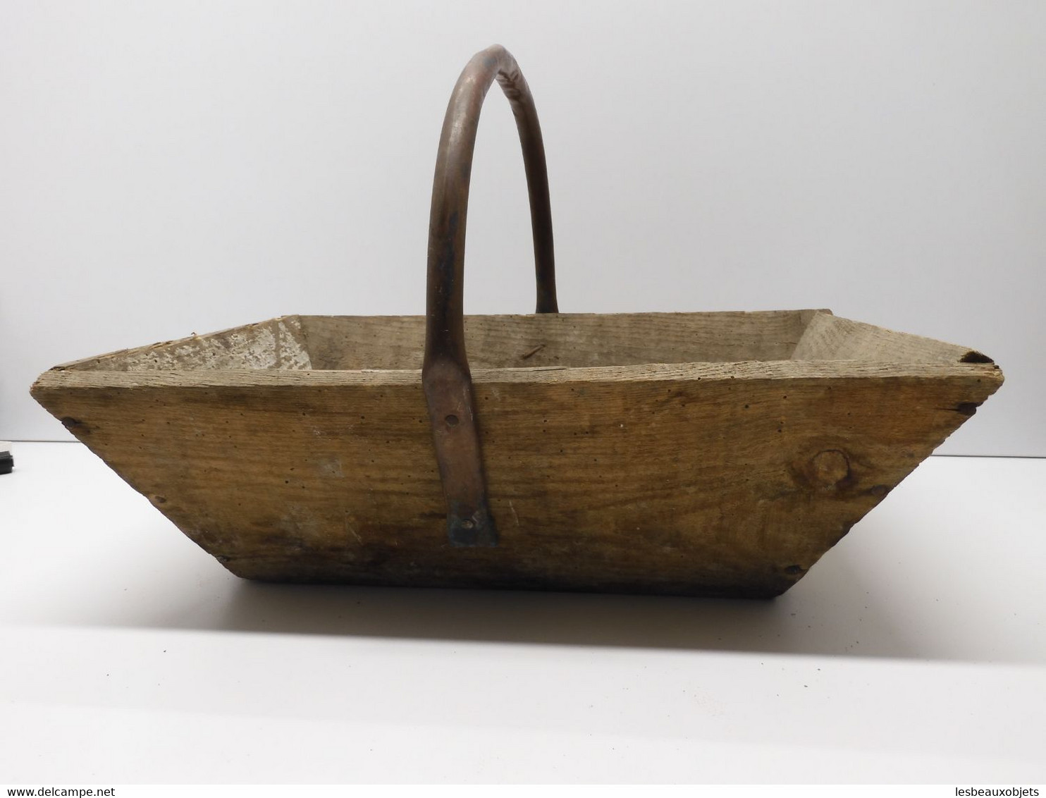 *TRES ANCIEN PANIER DE VENDANGE CEUILLETTE AU JARDIN BOIS POIGNEE CUIVRE  E