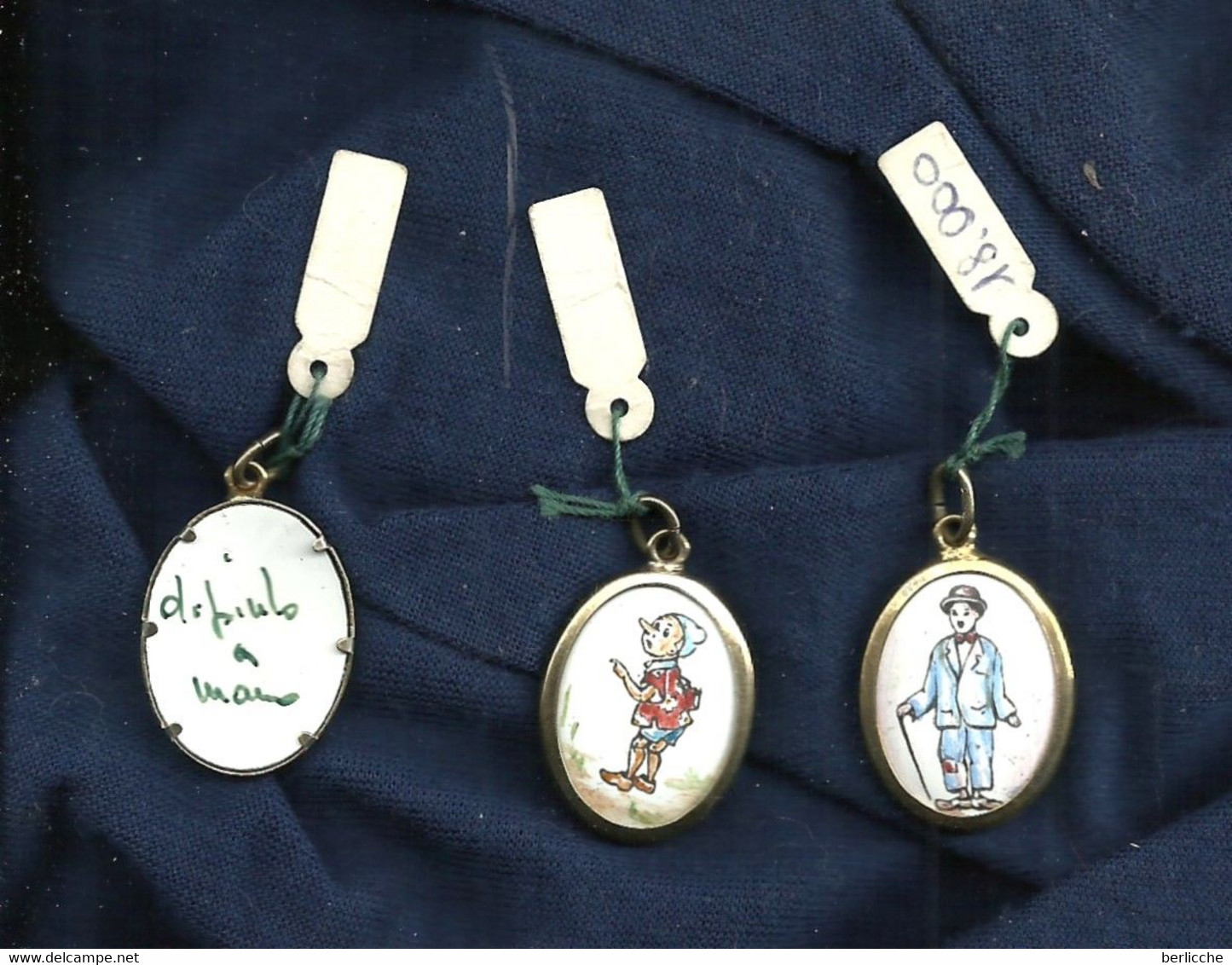 Tre Ciondoli Argento Vintage Dipinti A Mano - Three Hand Painted Silver Pendants - Pendants