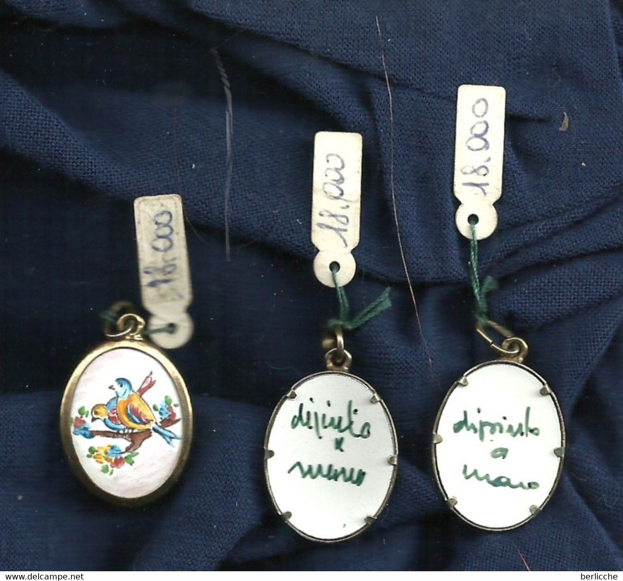 Tre Ciondoli Argento Vintage Dipinti A Mano - Three Hand Painted Silver Pendants - Pendentifs