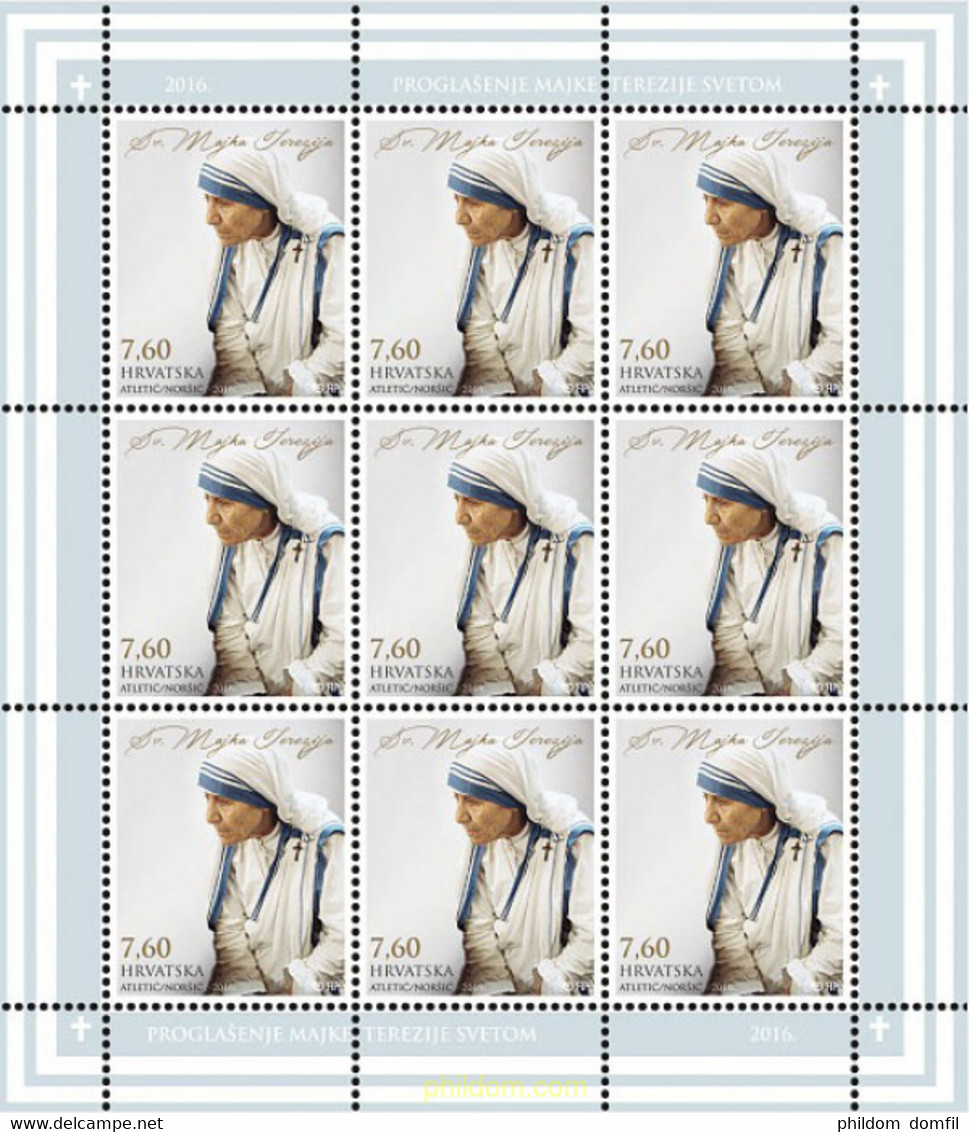 589756 MNH CROACIA 2016 PROCLOMACION SANTA A LA MADRE TERESA DE CALCUTA - Madre Teresa