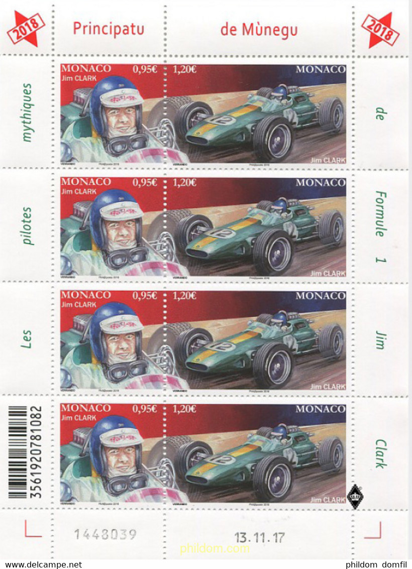 591702 MNH MONACO 2018 JIM CLARK - LEGENDARIO DE LA FORMULA-1 - Otros & Sin Clasificación