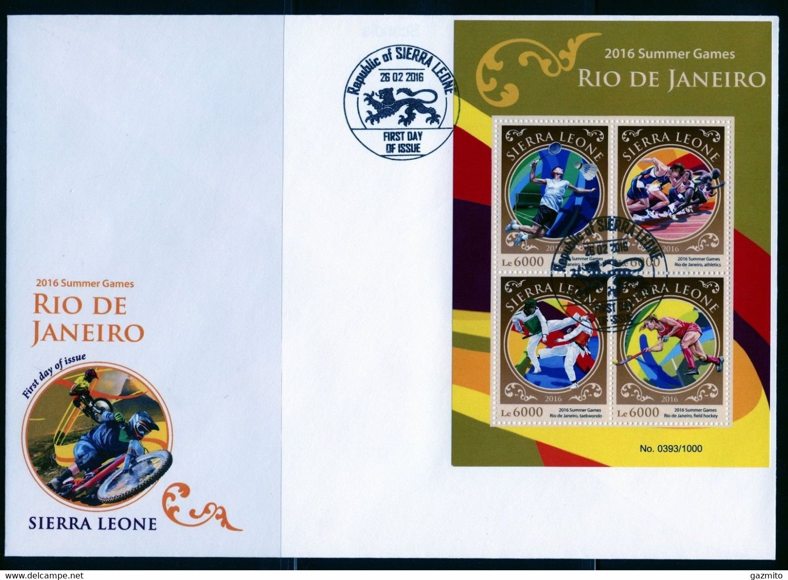 Sierra Leone 2016, Olympic Games In Rio, Badminton, Athletic, Takewondo, Hockey On Grass, 4val In BF In FDC - Ohne Zuordnung