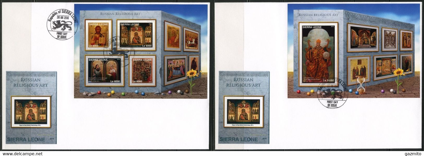 Sierra Leone 2016, Art, Russian Religious Art, Icons, 4val In BF +BF In 2FDC - Quadri