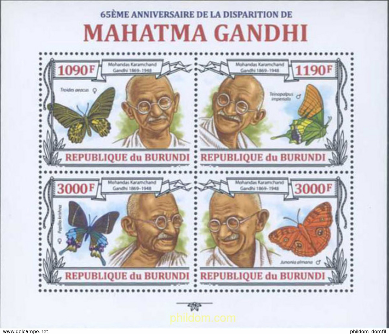 639168 MNH BURUNDI 2013 65 ANIVERSARIO DE LA MUERTE DE GANDHI - Usati