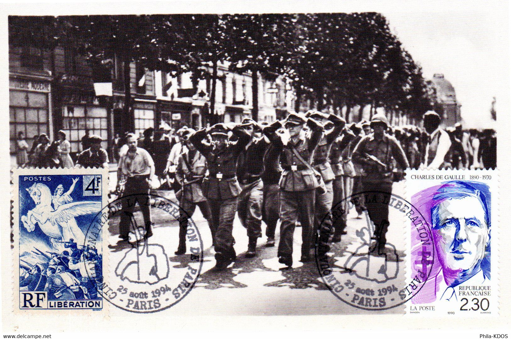 " 50 ANS DE LA LIBERATION DE PARIS / DE GAULLE " Sur Carte Commémorative De 1994. Parfait état. - WW2