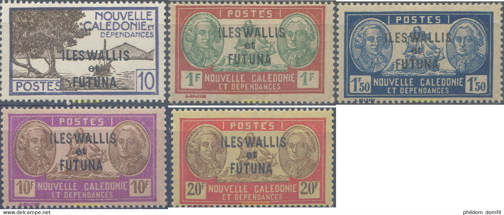 658492 HINGED WALLIS Y FUTUNA 1944 SELLOS DE NUEVA CALEDONIA DE 1928-38 SIN RF SOBRECARGADOS - Oblitérés