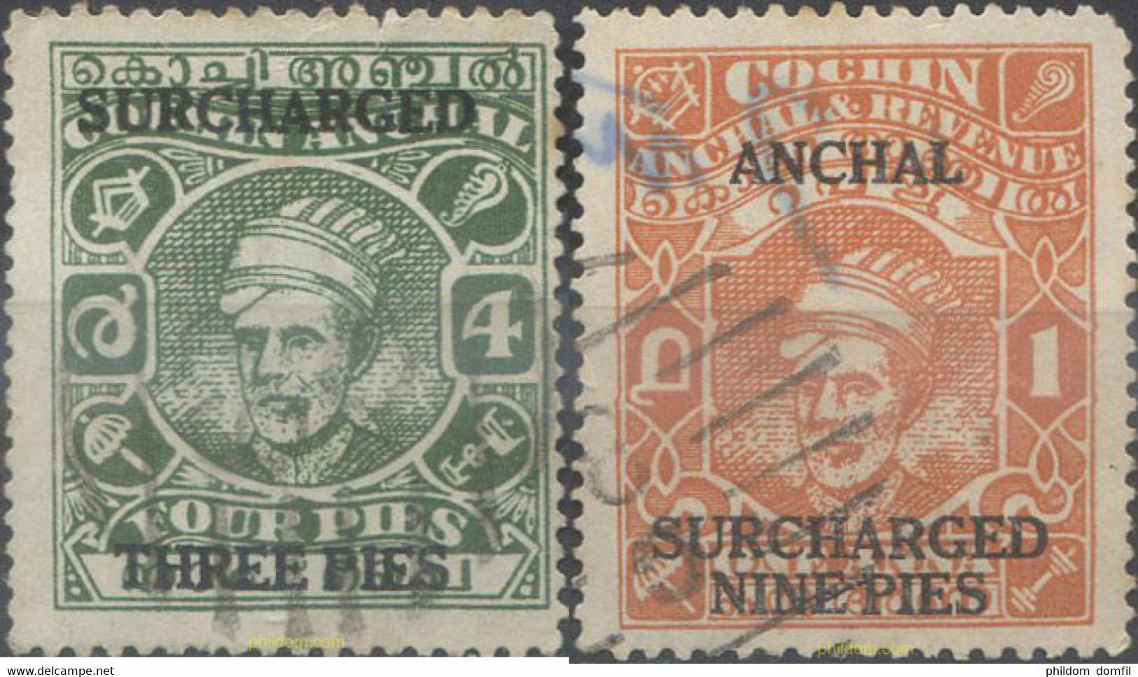 662344 USED INDIA 1944 COCHIN, SELLOS DEL 1943 SOBRECARGADOS - Verzamelingen & Reeksen