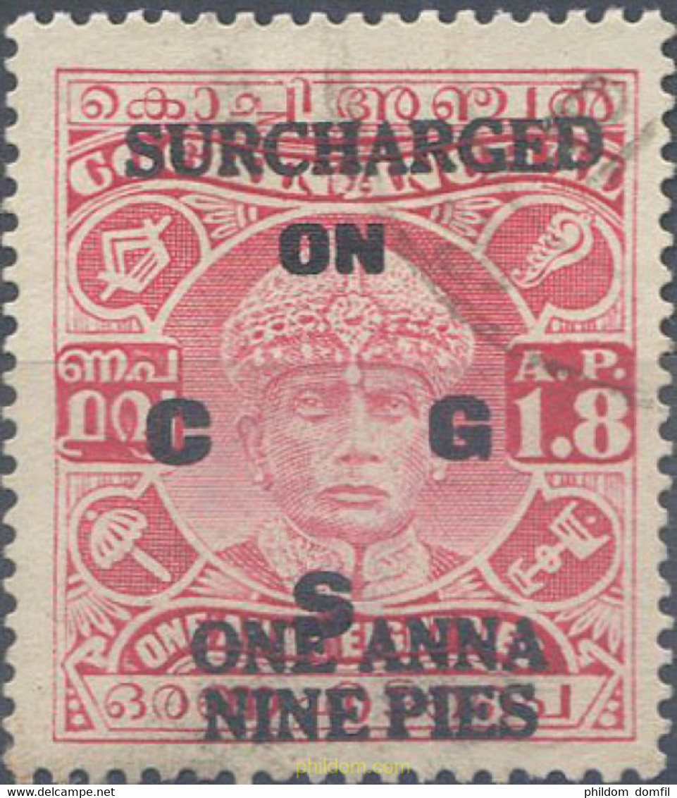 662392 USED INDIA 1943 SELLOS DE SERVICIO, COCHIN. SOBRECARGA - ON C,G,S, - Collezioni & Lotti