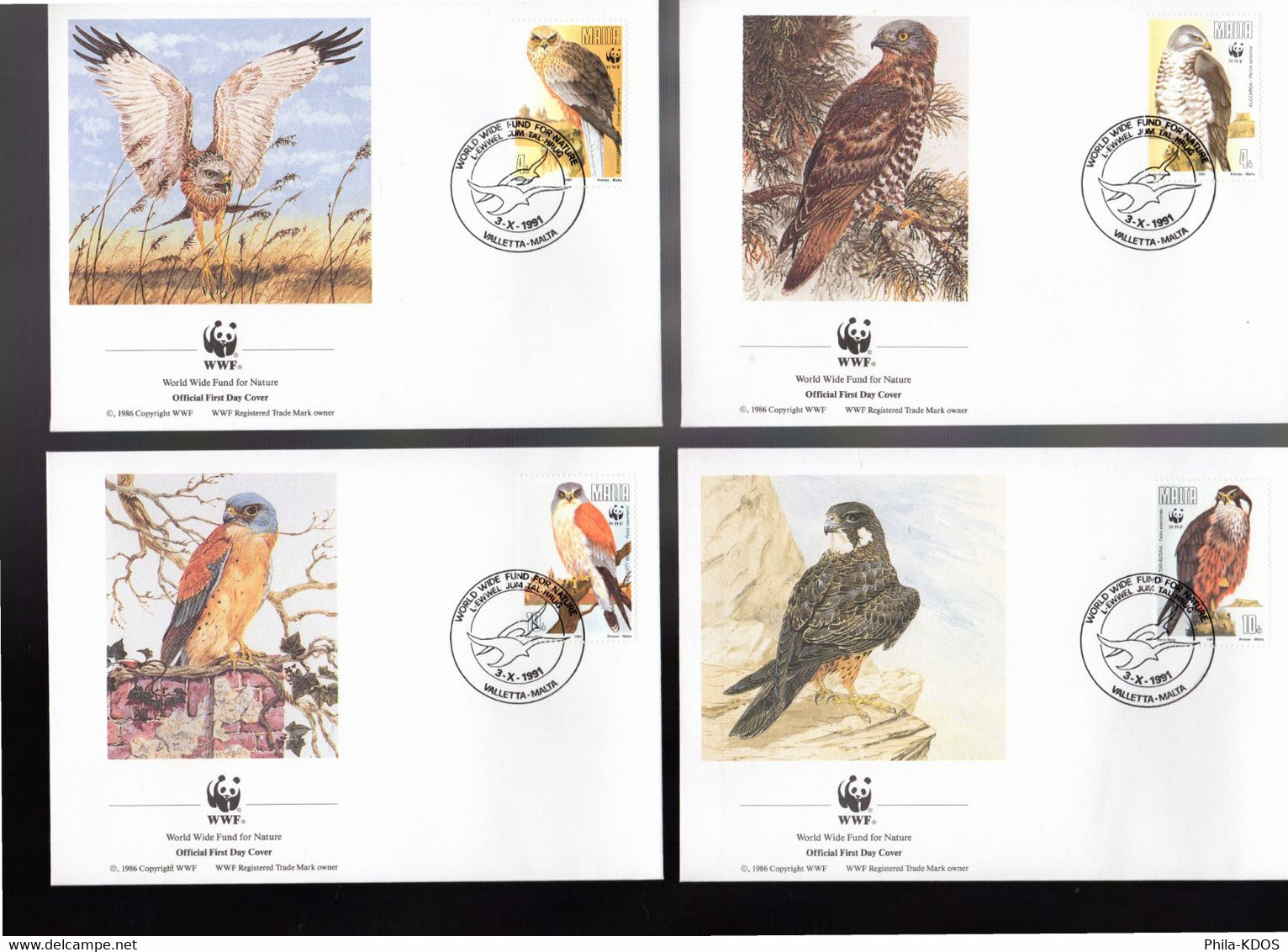 " AIGLES / WWF " Sur 4 Belles Enveloppes 1er Jour De MALTE De 1991. FDC à Saisir ! - Aigles & Rapaces Diurnes